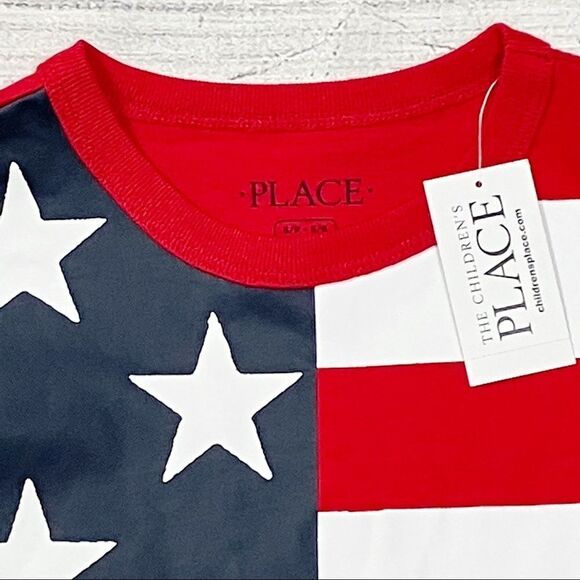 The CHILDREN’S PLACE Flag Stars Stripes Shirt Boys SZ Small 5/6 Short Sleeve NEW - Picture 4 of 6